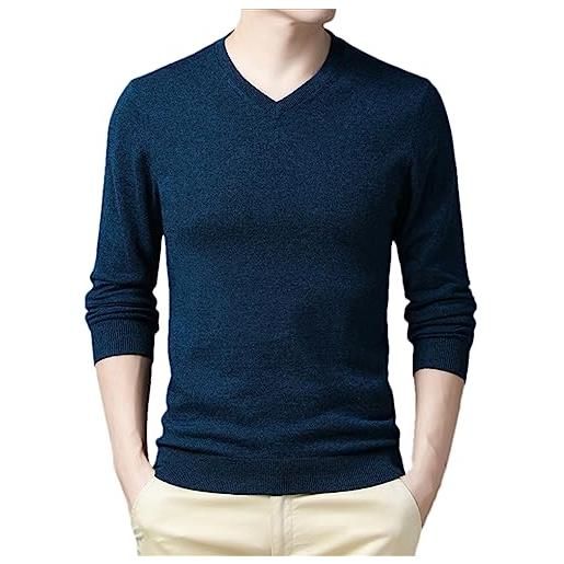 DBFBDTU maglione in cashmere da uomo maglione in lana maglione a maniche lunghe da uomo pullover in maglione di lana tinta unita en8 blue xl