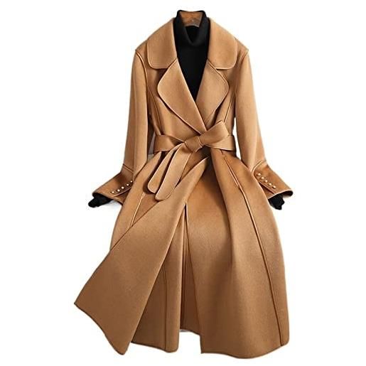 PETOTC patchwork long double sided cashmere coat women autumn slim elegant winter jacket (color: camel, size: xl(62.5-70kg))