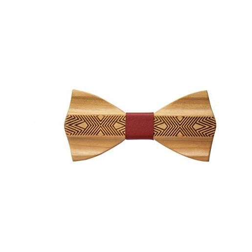 InLegnoWoodDesign papillon in legno di ciliegio con nodo in pelle bordeaux accessori moda cerimonia mod. Furrowed. Inc. 