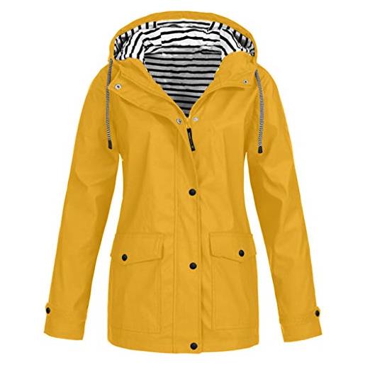 BELLIDONNA giacca impermeabile donna antivento calda cappotto resistente al vento coat women outdoor rain plus raincoat jacket solid women's coat giacca addensata antivento (yellow, l)