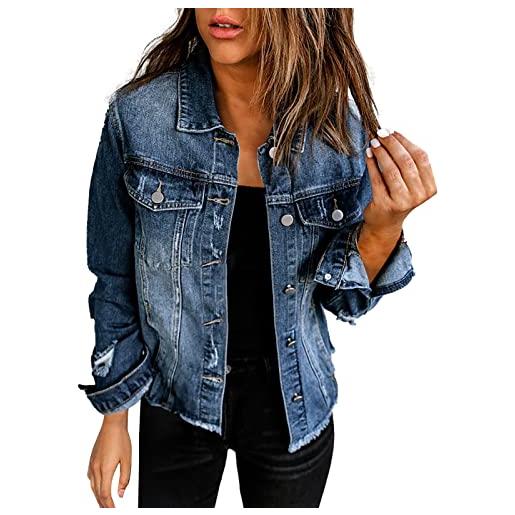 MJGkhiy donna giacca in jeans giubbotto corto in cotone bottoni elegante giubbino denim risvolto monopetto cappotto lavato denim cappotto fidanzato jeans slim fit corto giacca