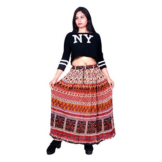 Trade Star - gonne lunghe indiane hippie, motivo floreale, per l'estate, abbigliamento etnico da donna, stile boho, stile casual (modello 3)