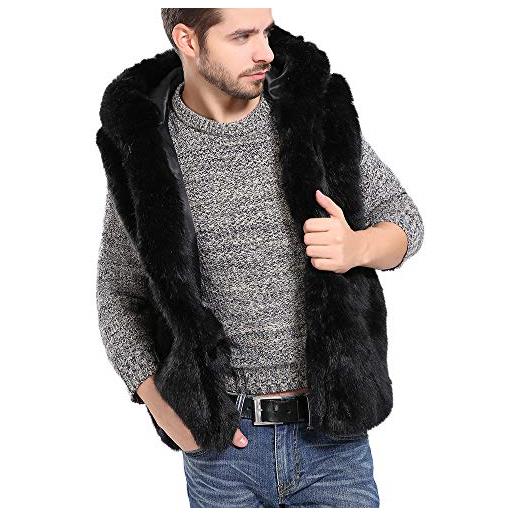 DianShaoA giacca gilet con cappuccio pelliccia sintetica uomo elegante caldo cappotto senza maniche cardigan casuale nero 2xl