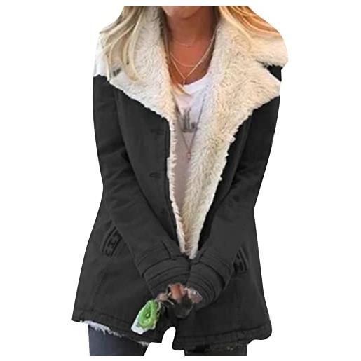 YMING cappotti invernali per le donne giacca calda casual manica lunga giacca con risvolto tasca capispalla viola xl
