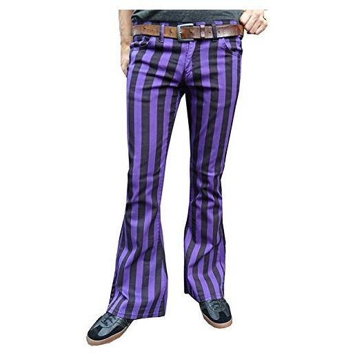 Fuzzdandy uomo fondo campana a zampa viola nero a strisce pantaloni retro - viola, 36 waist x 32 regular leg