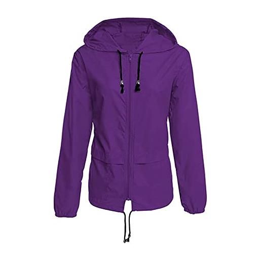 Take Idea impermeabile da donna leggero impermeabile giacche da pioggia ripiegabili giacca a vento con cappuccio all'aperto con tasche con zip cappotti antipioggia attivi all'aperto escursionismo campeggio, 