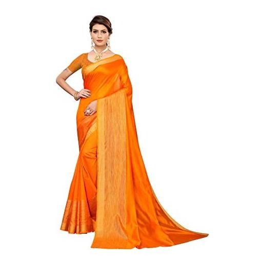 IMTRA FASHION sari intrecciato per donna sari in cotone e seta tinta unita con camicetta senape (chandrayaan mustard)