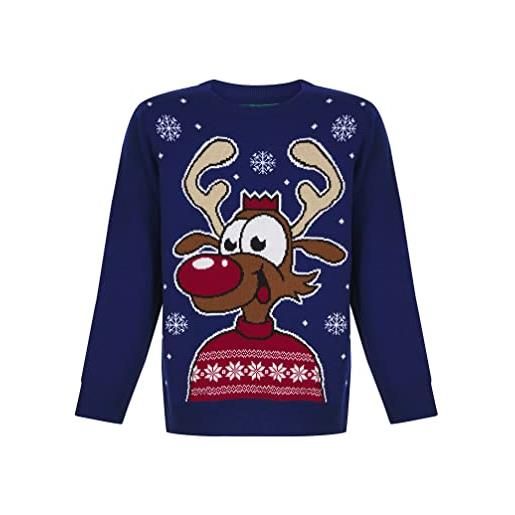 Tokyo Laundry maglione natalizio da ragazzo con luci led, cervo felice - zaffiro, 5-6 anni