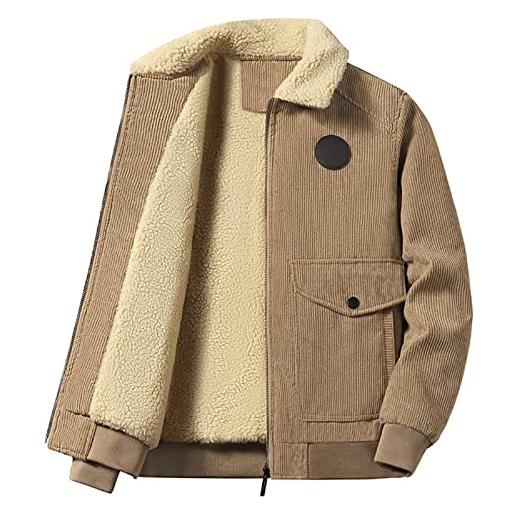 INGVY bomber giacca da uomo in velluto a coste abbigliamento da uomo giacca da baseball invernale da uomo casual cappotto da uomo in pelliccia di lana cappotto caldo (colore: cachi, taglia: 5xl)