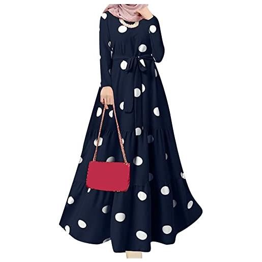 YMING abito musulmano plissettato da donna abaya elegante a maniche lunghe a pois con cintura abito da preghiera della chiesa di dubai giallo s