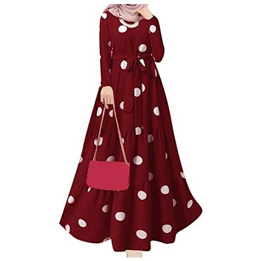 YMING nazionale islamico modesto abaya donna manica lunga stratificato vestito musulmano vestito arabo plissettato vino rosso m