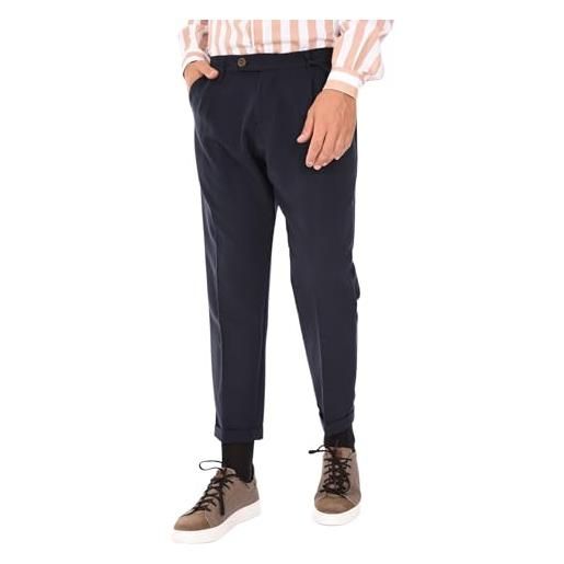 Ciabalù pantaloni uomo eleganti elasticizzati made in italy invernali pantalone con elastico in vita alla capri co risvoltino (48, blu)