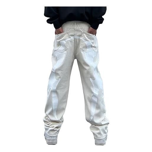 ORANDESIGNE uomo hip hop baggy jeans stampati pantaloni stile hipster jeans con stampa stelle y2k denim urban skate gamba dritta allentata per adolescenti vintage harajuku jeans unisex z02 blu xl