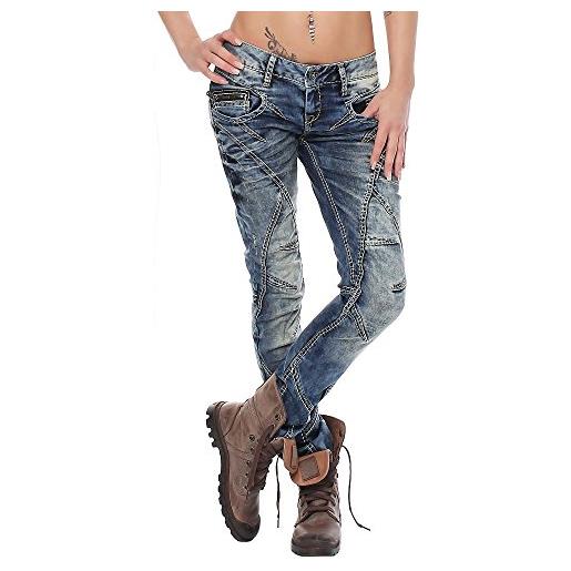 Cipo & Baxx jeans da donna in denim per il tempo libero, vita bassa, vestibilità aderente blu 26w x 34l