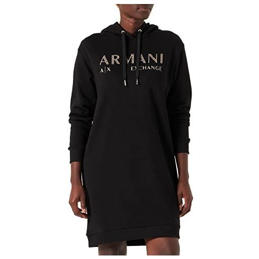 Armani Exchange felpa con cappuccio, logo esteso stampato sul davanti vestito, nero, xs donna