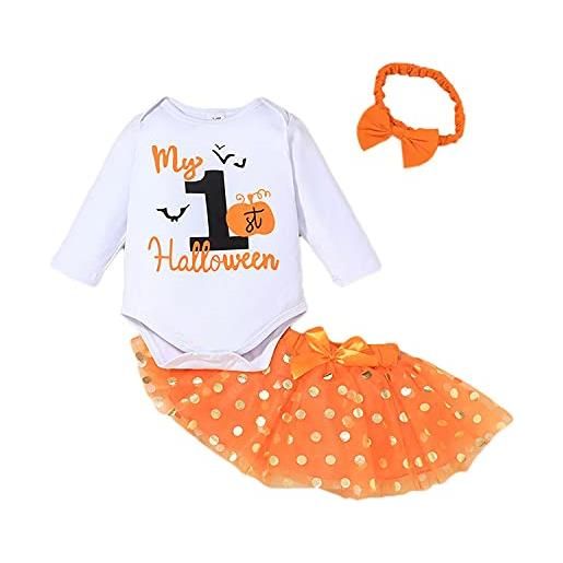 Alunsito neonate neonate autunno inverno abiti il mio primo pagliaccetto di halloween top gonna tutu fascia per capelli 3 pezzi set bianco 6-9 mesi