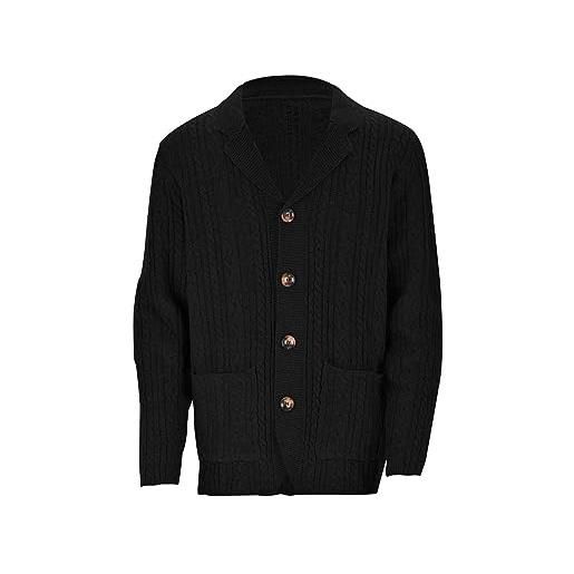 YWJewly giacca pantalone elegante cardigan lavorato a maglia da uomo autunno e inverno moda casual manica lunga bavero tascabile giubbotti pesanti (black, xxxxl)