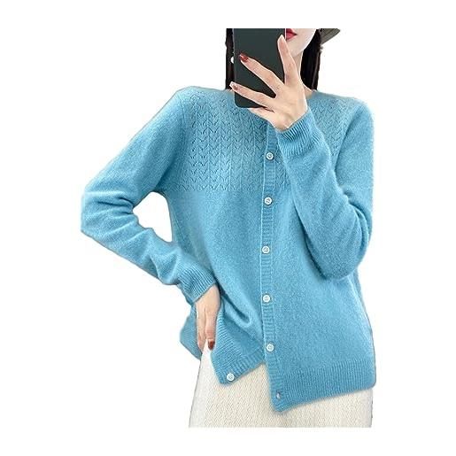 Hamthuit maglione di lana scolpito con scollo a o da donna primaverile. Cardigan lavorato a maglia da donna, maglieria, top larghi blue m