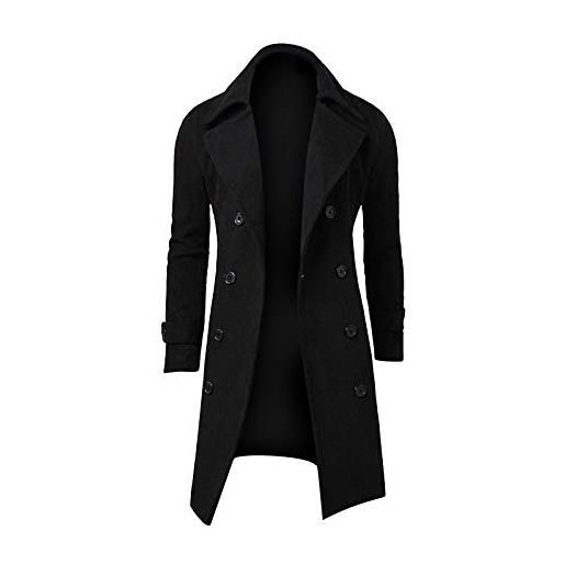 Generic nuovo 2023 inverno uomo sottile elegante trench coat doppio petto giacca lunga giacca uomo 2 felpa con cappuccio, black, m