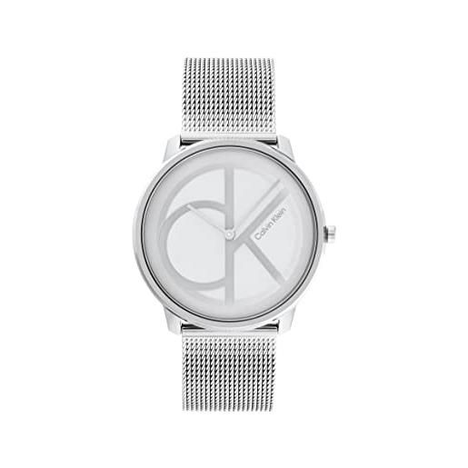 Calvin Klein orologio analogico al quarzo unisex con cinturino in maglia metallica in acciaio inossidabile argentato - 25200027
