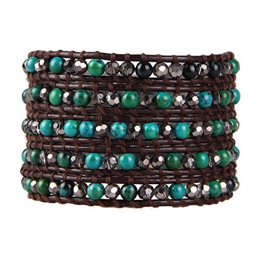 KELITCH braccialetto in pelle a 5 avvolgimenti braccialetto di filo di perline misto turchese moda gioielli bohémien fatti a mano per le donne