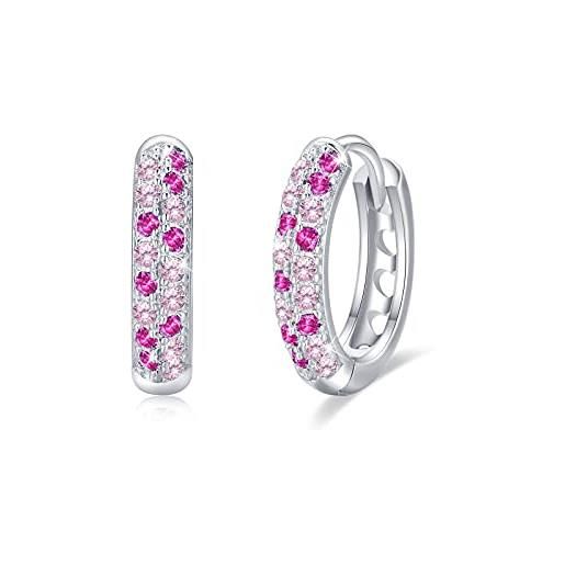 CUOKA MIRACLE orecchini a cerchio in argento sterling 925 con zirconi cubici blu/rosa, orecchini cerchio piccoli 13mm per ragazze donne (rosa)
