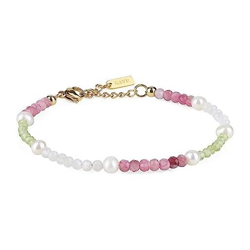 GAVU bracciale di perle coltivate e pietre dure peridoto pietra di luna e tormalina colorata per donne e ragazze