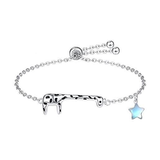 APLOMB giraffe, braccialetto in argento sterling con giraffa, regolabile, a forma di stella, pietra di luna, per ragazze, migliore amica, figlia, regalo di compleanno, dimensioni: 17.8,23 cm