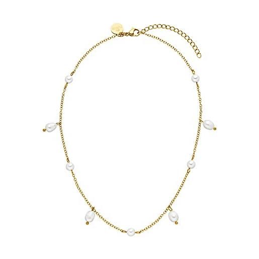 Purelei® pearl drop, collana impermeabile con perle per donne, elegante collana in acciaio inox, regalo per donne, 35-40 cm, lunghezza regolabile, acciaio inossidabile