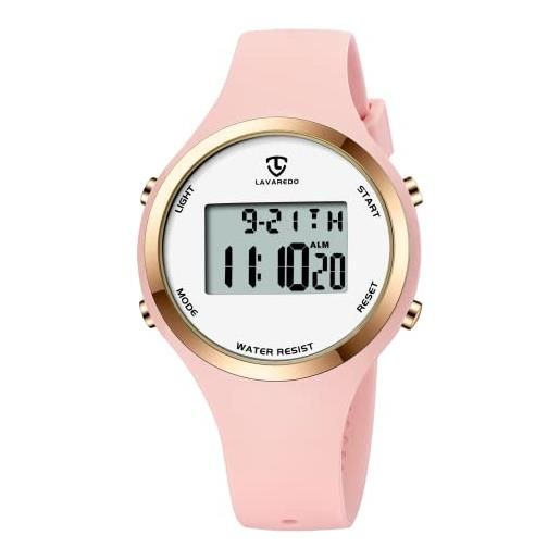 aswan watch orologi da donna per sport all'aria aperta con sveglia/calendario/retroilluminazione/cronometro/cronografo, orologio digitale regalo per ragazze e donne, 18-rosa, classico