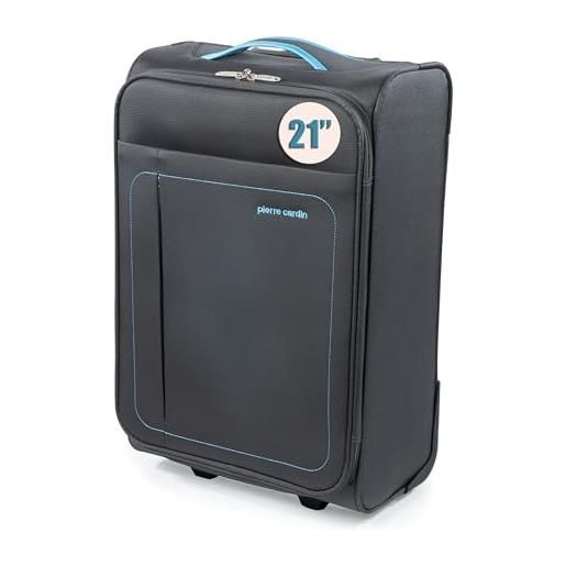 Pierre Cardin valigia morbida con 4 ruote girevoli da 55 cm e borsone da 16 pollici con ruote cl614, carbone e azzurro, s, valigia