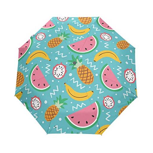 Sawhonn frutti tropicali ananas anguria ombrello automatico pieghevole portatile ombrelli antivento da viaggio per uomini donn