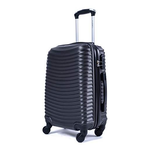 R.Leone valigia da 1 fino a set 4 trolley rigido grande, medio, bagaglio a mano e beauty case 4 ruote in abs 2030 (grigio, l valigia grande)