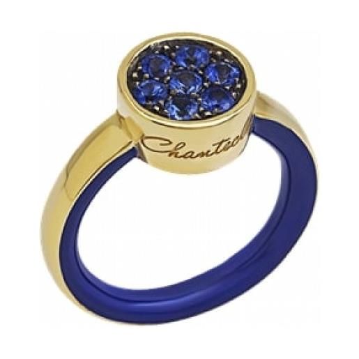 Chantecler anello paillettes in oro giallo 18kt, pavè di zaffiri e smalto blu