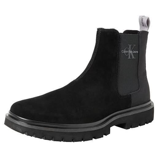 Calvin Klein eva mid chelsea boot suede ym0ym00764, stivaletto medio uomo, nero (black/stormfront), 40.5 eu