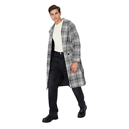 Trendyol cappotto oversize scozzese con colletto a risvolto, nero-bianco, xl uomo