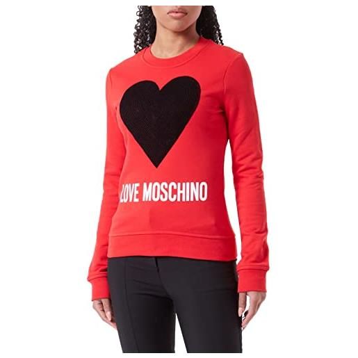 Love Moschino slim fit, girocollo a maniche lunghe, con maxi cuore, cuciture ricamate e logo ad acqua maglia di tuta, colore: rosso, 44 donna