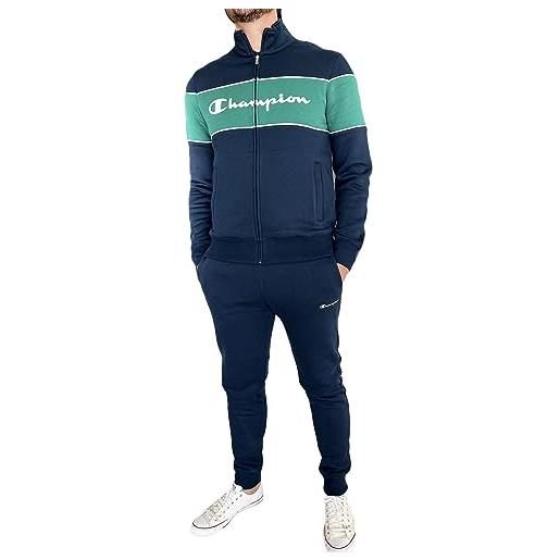 Champion legacy legacy sweatsuits - block-logo powerblend fleece tuta sportiva, blu marino/verde, m uomo fw23
