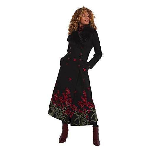 Joe Browns cappotto ricamato con rose floreali in pelliccia sintetica, multicolore, nero, 38 donna