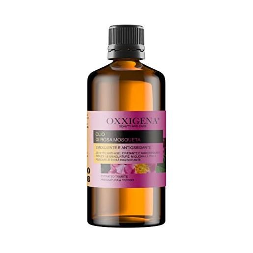 Oxxigena - olio di rosa mosqueta puro al 100% , confezione da 1000 ml, idratante versatile per pelle secca e screpolata, ideale contro rughe, cicatrici, unghie o capelli