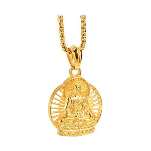 COPAUL acciaio inossidabile collana con pendente da uomo, religiosa buddha, retro stile, oro