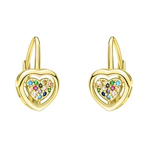 Sofia milani - orecchini da donna in argento 925 - placcati in oro e con pietra zircone - orecchino pendente a cuore - e1756