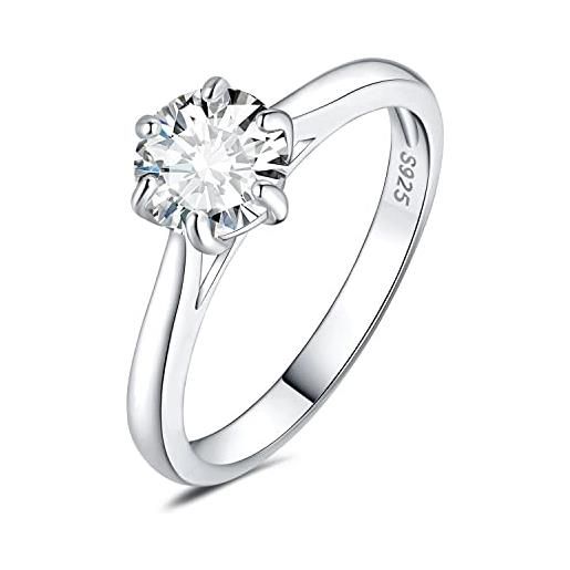 JewelryPalace 1ct classic anello solitario donna argento 925 con creato moissanite, diamante simulato anelli con pietra rotonda, semplice fedine fidanzamento in argento set gioielli donna 11.5