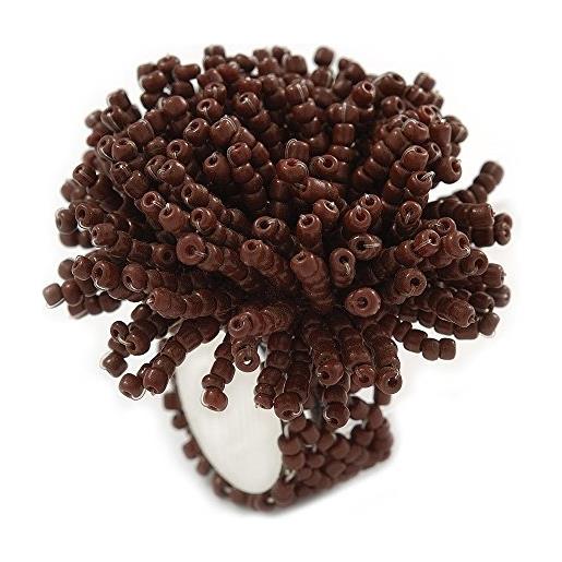 Avalaya anello elasticizzato con fiore con perline di vetro marrone cioccolato, 45 mm d