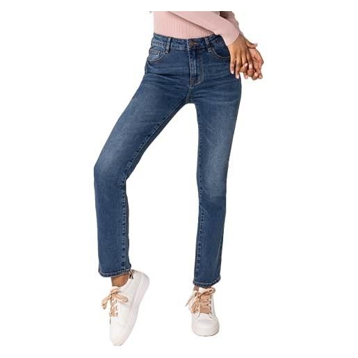 Nina Carter q1803 jeans da donna a vita alta, vestibilità normale, con taglio dritto, look vintage, lavavetri blu (q1803-11), s