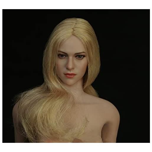 OBEST 1/6 ritratto di testa femminile, pelle bianca europea e americana, adatto a personaggi di azione femminile, capelli biondi, capelli medi e lunghi