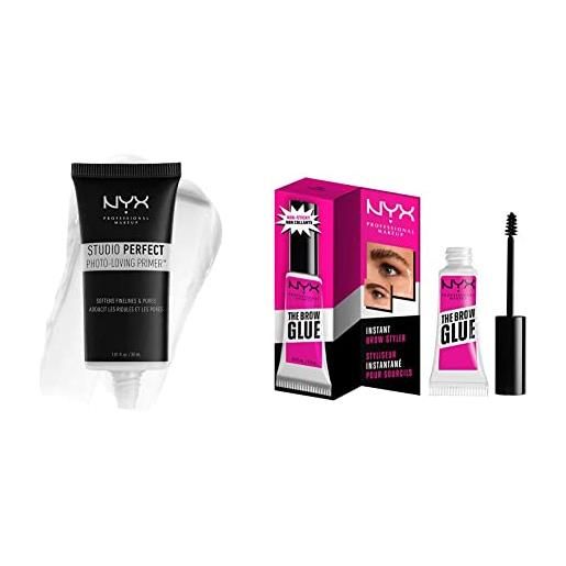 Nyx professional makeup studio perfect primer - base per makeup, incarnato uniforme & the brow glue, gel trasparente per sopracciglia effetto laminazione