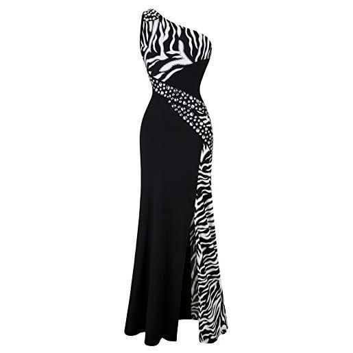 Angel-fashions splicing abito da sera una spalla zebra pietre preziose delle donne s nero