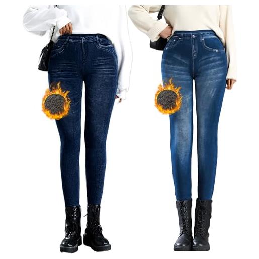 Shujin thermo jeggings da donna effetto jeans con fodera interna a vita alta, slim fit, leggings termici senza cuciture, elasticizzati, caldi, skinny jeans, a01 +a01 nero, xl