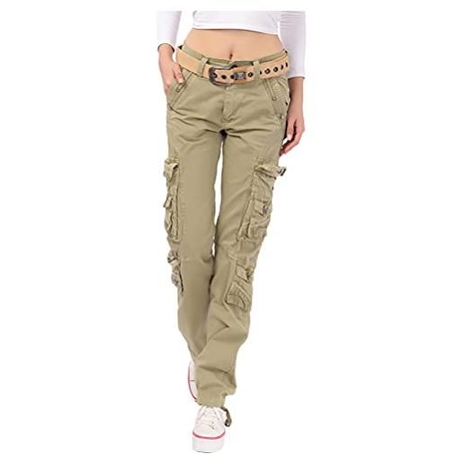 Onsoyours donna pantaloni lunghi donna con tasche multiple slim fit pantaloni cargo a piedi stretti moda trekking outdoor jogging sport pantaloni da alpinismo a cachi m